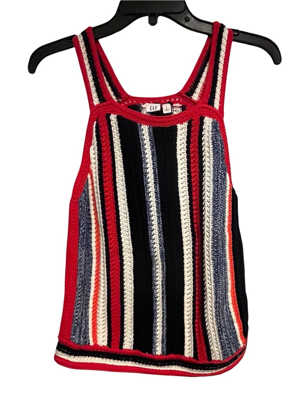 GAP Size S Red Navy Cream Striped Crochet Tank